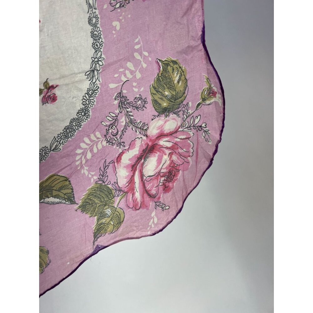 Vintage 60s Floral Handkerchief Scarf Pink & White Delicate Print - Picture 5 of 16